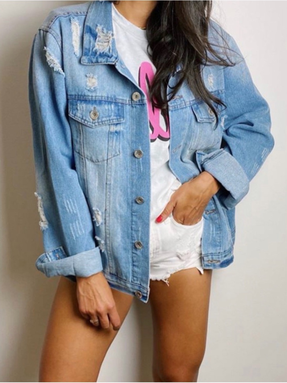 Ci Sono Light Blue Distressed Denim Jacket